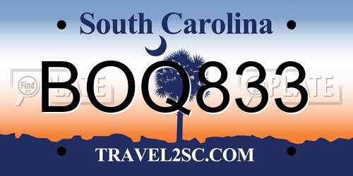 BOQ833 South Carolina License Plate