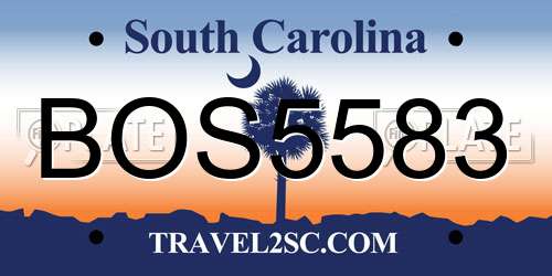 BOS5583 South Carolina License Plate