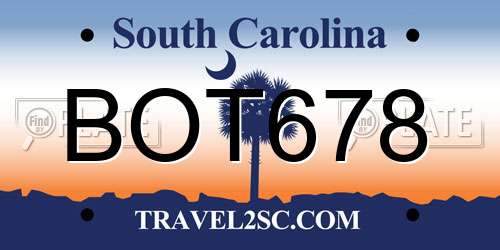 BOT678 South Carolina License Plate