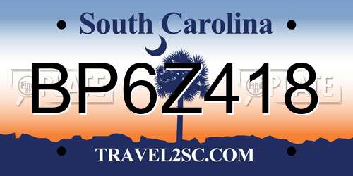 BP6Z418 South Carolina License Plate