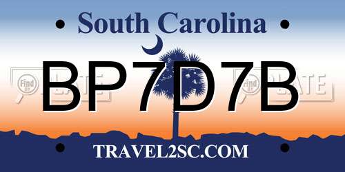 BP7D7B South Carolina License Plate