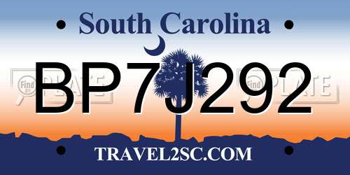 BP7J292 South Carolina License Plate