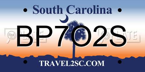 BP7O2S South Carolina License Plate