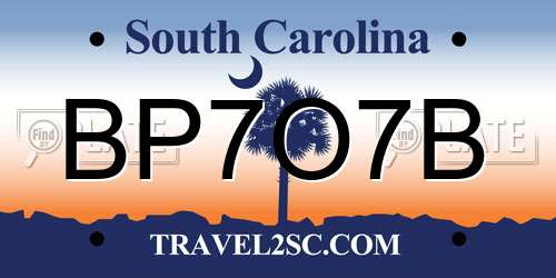 BP7O7B South Carolina License Plate