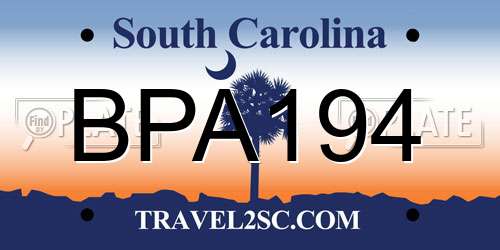 BPA194 South Carolina License Plate