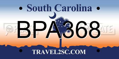 BPA368 South Carolina License Plate