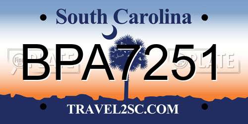 BPA7251 South Carolina License Plate