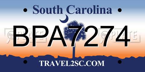 BPA7274 South Carolina License Plate