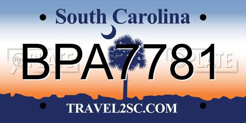 BPA7781 South Carolina License Plate