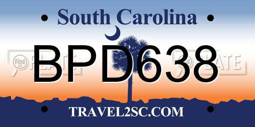 BPD638 South Carolina License Plate