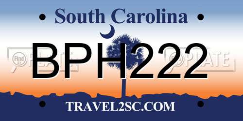 BPH222 South Carolina License Plate