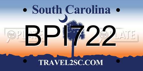 BPI722 South Carolina License Plate