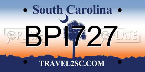 BPI727 South Carolina License Plate