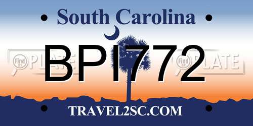 BPI772 South Carolina License Plate