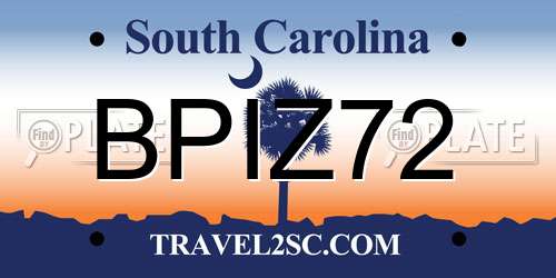 BPIZ72 South Carolina License Plate