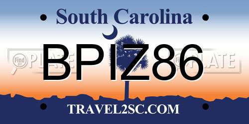 BPIZ86 South Carolina License Plate