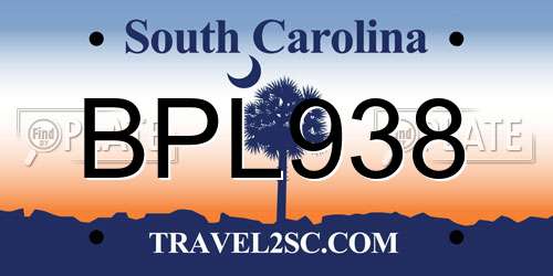BPL938 South Carolina License Plate