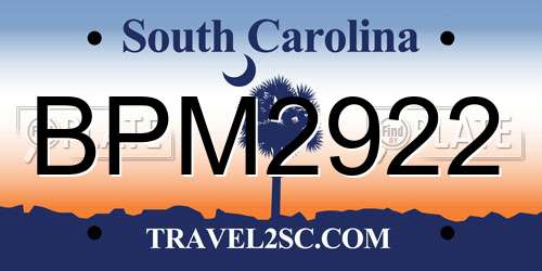 BPM2922 South Carolina License Plate