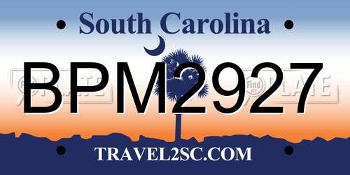 BPM2927 South Carolina License Plate