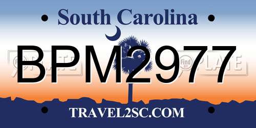 BPM2977 South Carolina License Plate