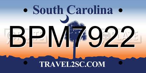 BPM7922 South Carolina License Plate