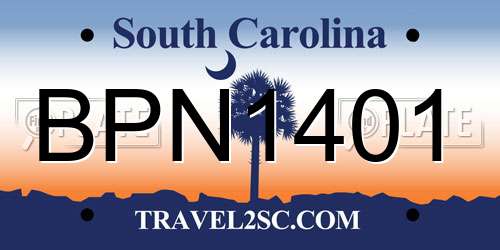 BPN1401 South Carolina License Plate