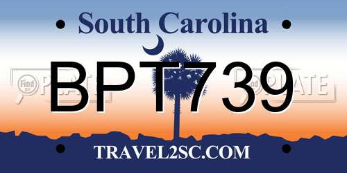 BPT739 South Carolina License Plate