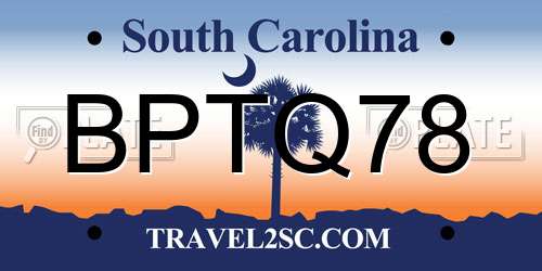 BPTQ78 South Carolina License Plate