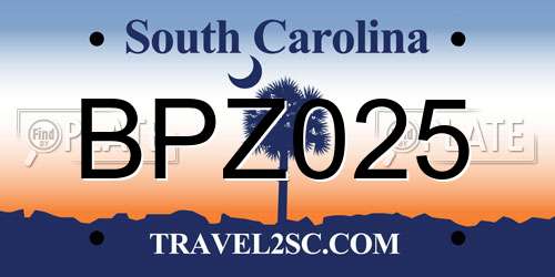 BPZ025 South Carolina License Plate