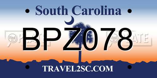 BPZ078 South Carolina License Plate