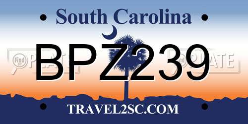 BPZ239 South Carolina License Plate