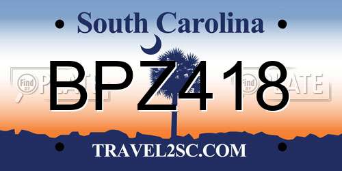BPZ418 South Carolina License Plate