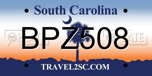 BPZ508 South Carolina License Plate