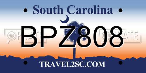 BPZ808 South Carolina License Plate