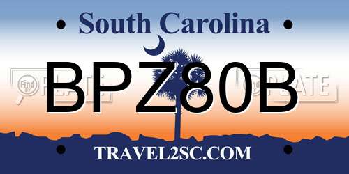 BPZ80B South Carolina License Plate