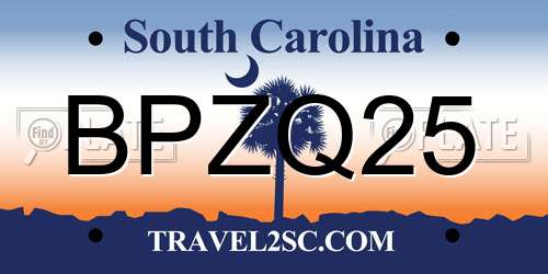 BPZQ25 South Carolina License Plate