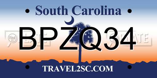 BPZQ34 South Carolina License Plate