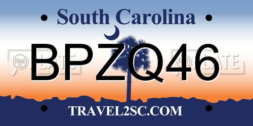 BPZQ46 South Carolina License Plate