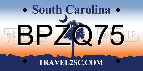 BPZQ75 South Carolina License Plate