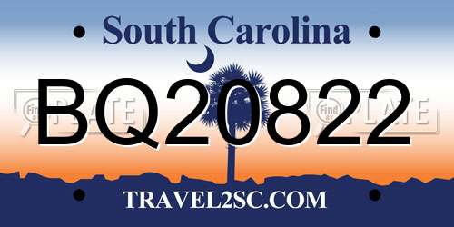 BQ20822 South Carolina License Plate