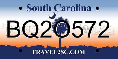 BQ2O572 South Carolina License Plate