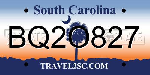 BQ2O827 South Carolina License Plate