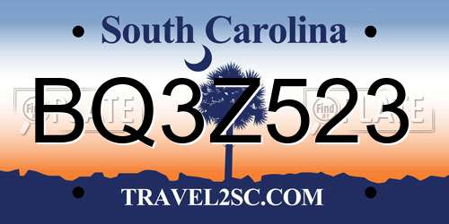 BQ3Z523 South Carolina License Plate