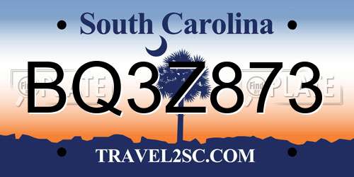 BQ3Z873 South Carolina License Plate