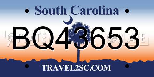 BQ43653 South Carolina License Plate