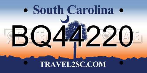 BQ44220 South Carolina License Plate