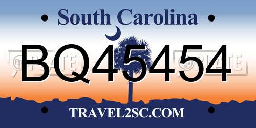 BQ45454 South Carolina License Plate