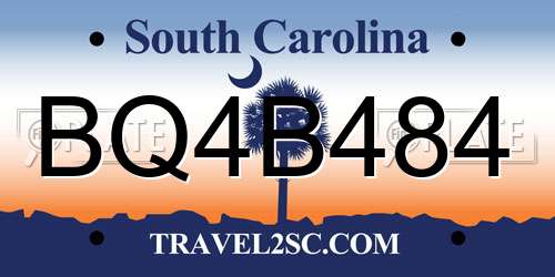 BQ4B484 South Carolina License Plate