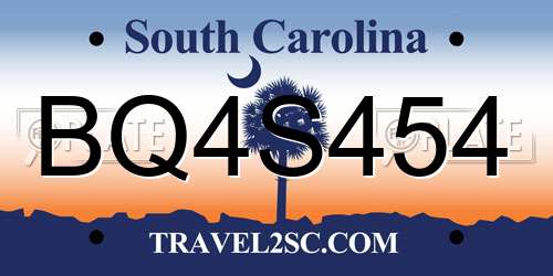 BQ4S454 South Carolina License Plate