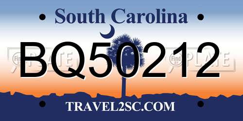 BQ50212 South Carolina License Plate